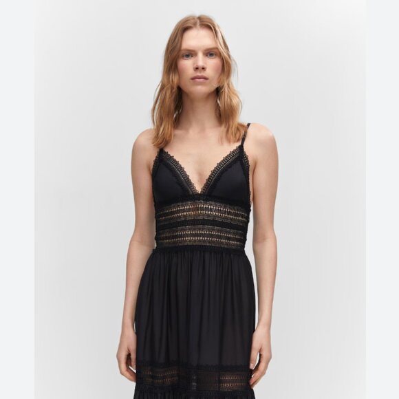 Mango Black Lace Panel Dress (Medium, 6) - Picture 1 of 5